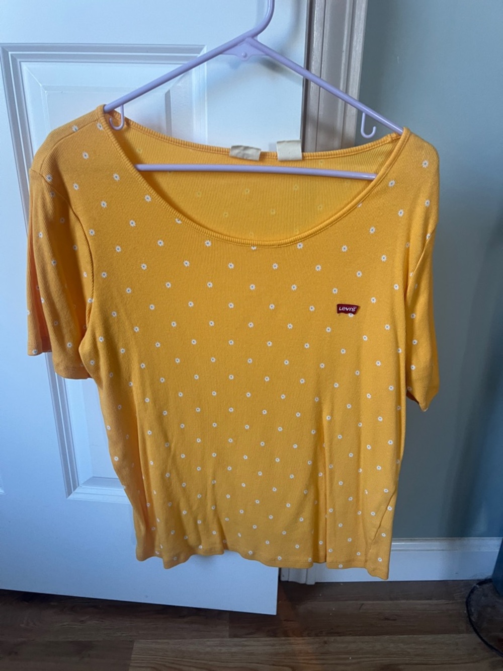 Levi's Yellow Short Sleeve Scoop Neck Tee with White Dot Print